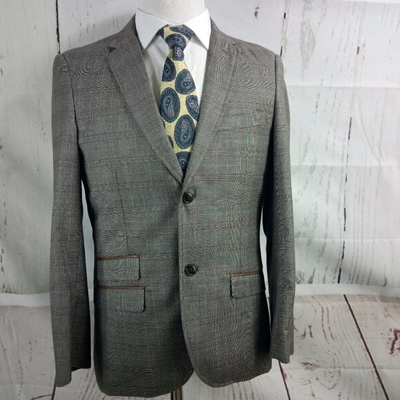 Edge By WD N.Y. Slim Fit Brown Glen Suit Blazer Sp - Picture 2 of 13